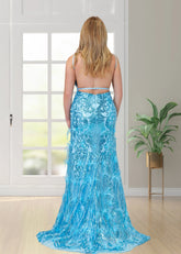 Enid | Blue Orange Sequin Mermaid Feather Prom Dresses with Slit - Blue - PromDressClub